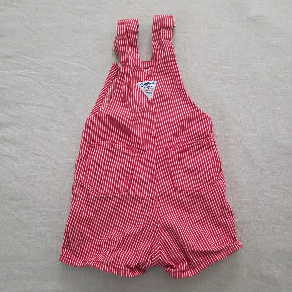 Vintage Oshkosh Red Engineer Striped Shortalls 3t